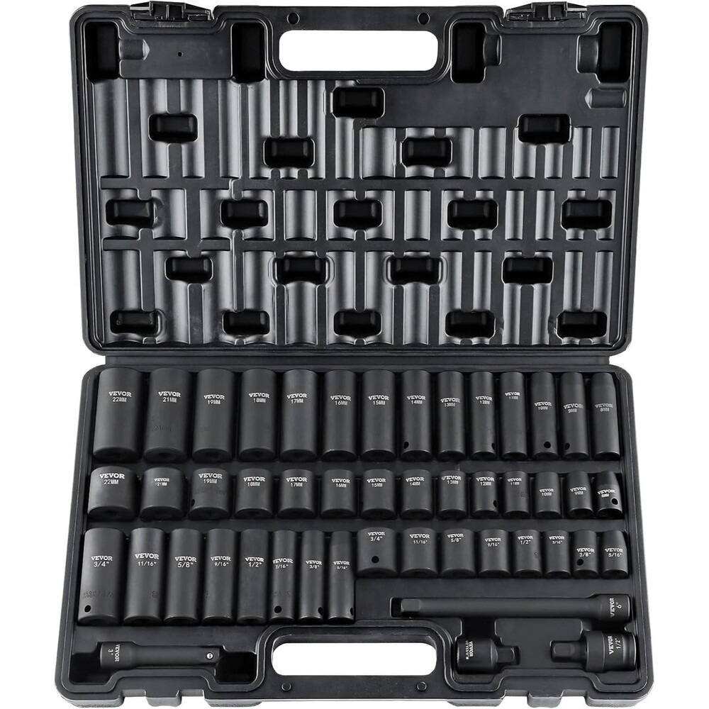 Vevor 48-Pc 3/8in Drive Impact Socket Set, SAE & Metric, CR-V